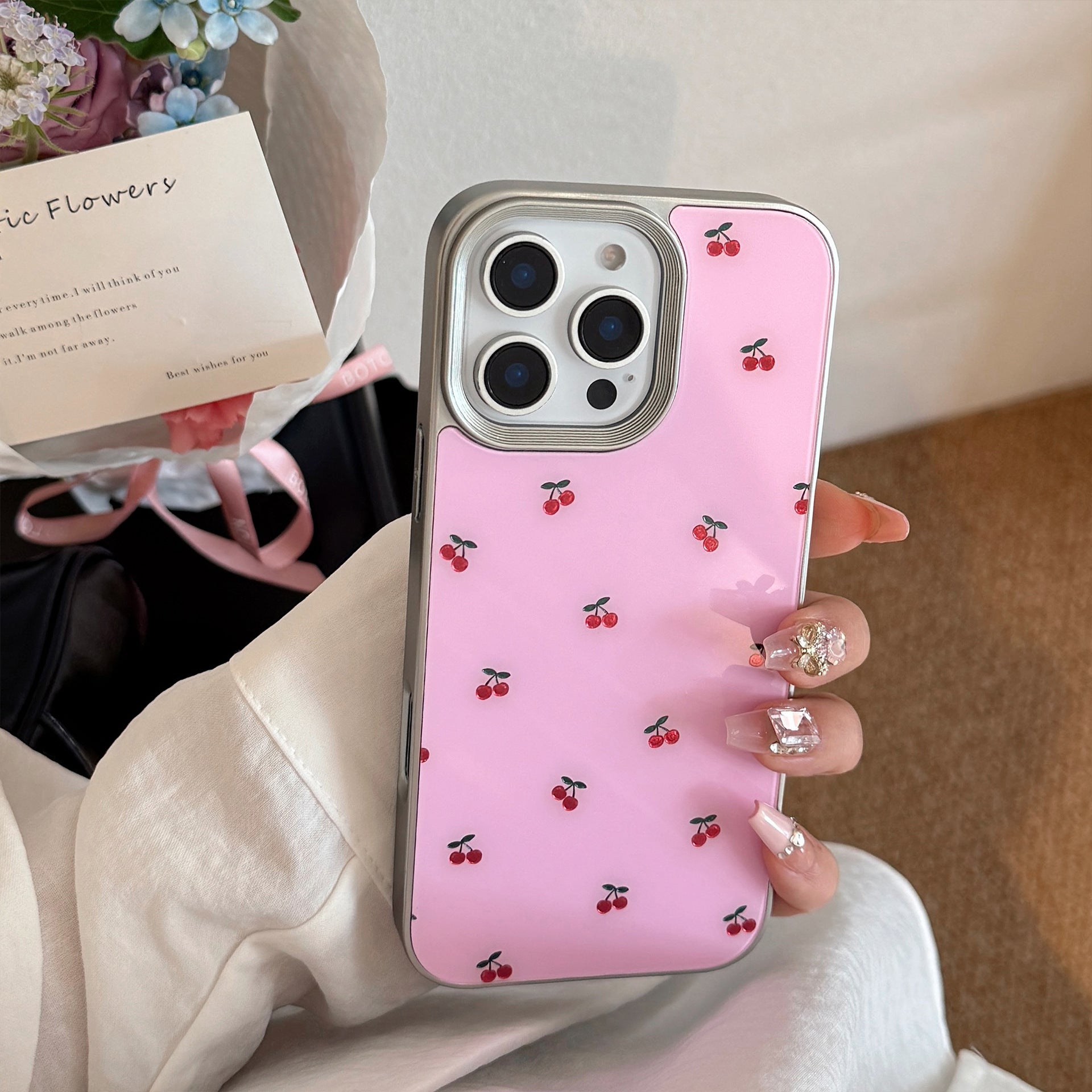 Gilt ins cherry full screen Apple 16 mobile phone case 17pro max suitable for iPhone15 anti-drop 14 glass 13