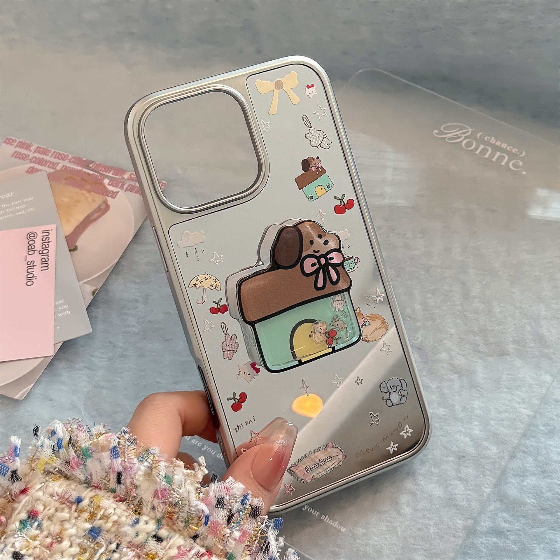 Korean ins electroplated mirror surface is suitable for 16 Apple 15Pro Max mobile phone case iphone17 Puppy Shake Music 13