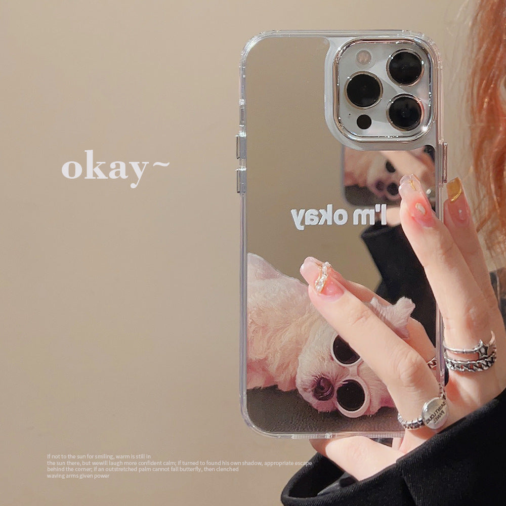 Funny dog iphone16 is suitable for 17promax Apple mobile phone case 15 electroplated mirror 11 makeup mirror