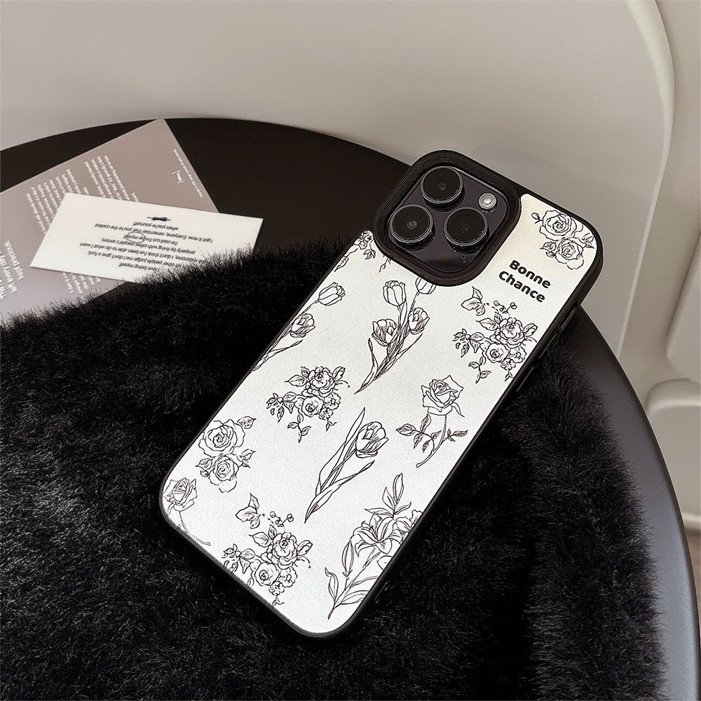 Lambskin Apple 15 mobile phone case 17promax Camellia Rose 11 for iPhone16 Art Premium 12