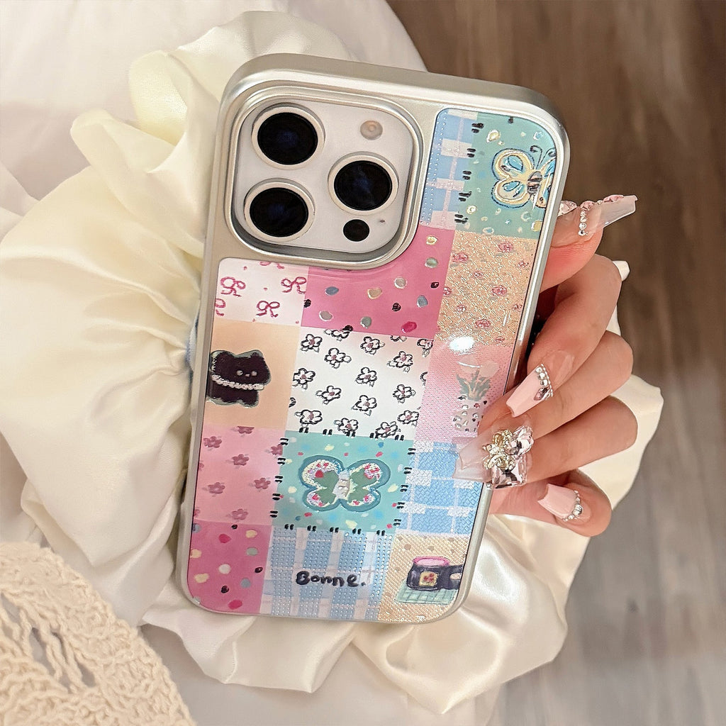 Gilt ins plaid splicing 16pro max mobile phone case iphone17 apple 15 electroplating 14 hard applicable to huawei